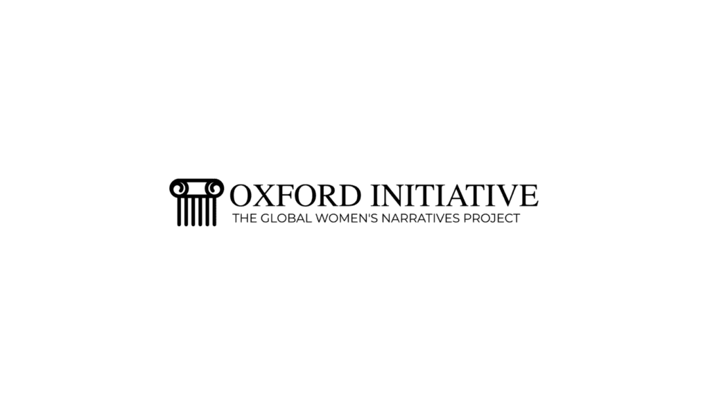 Black logo with a grey background for the Oxford Initiative Global Women's Narrative Project.