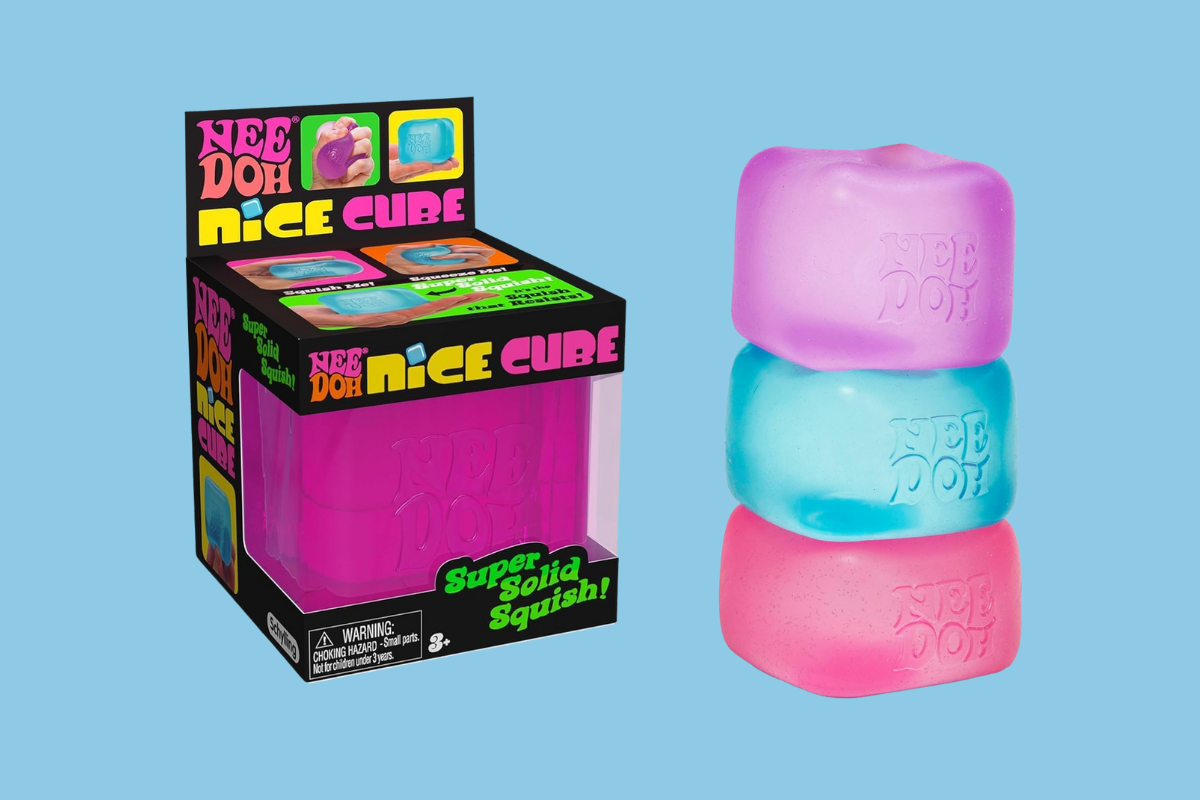 Nee Doh nice cube fidget toy for adults – soft squishy stress cube for tension release and calm