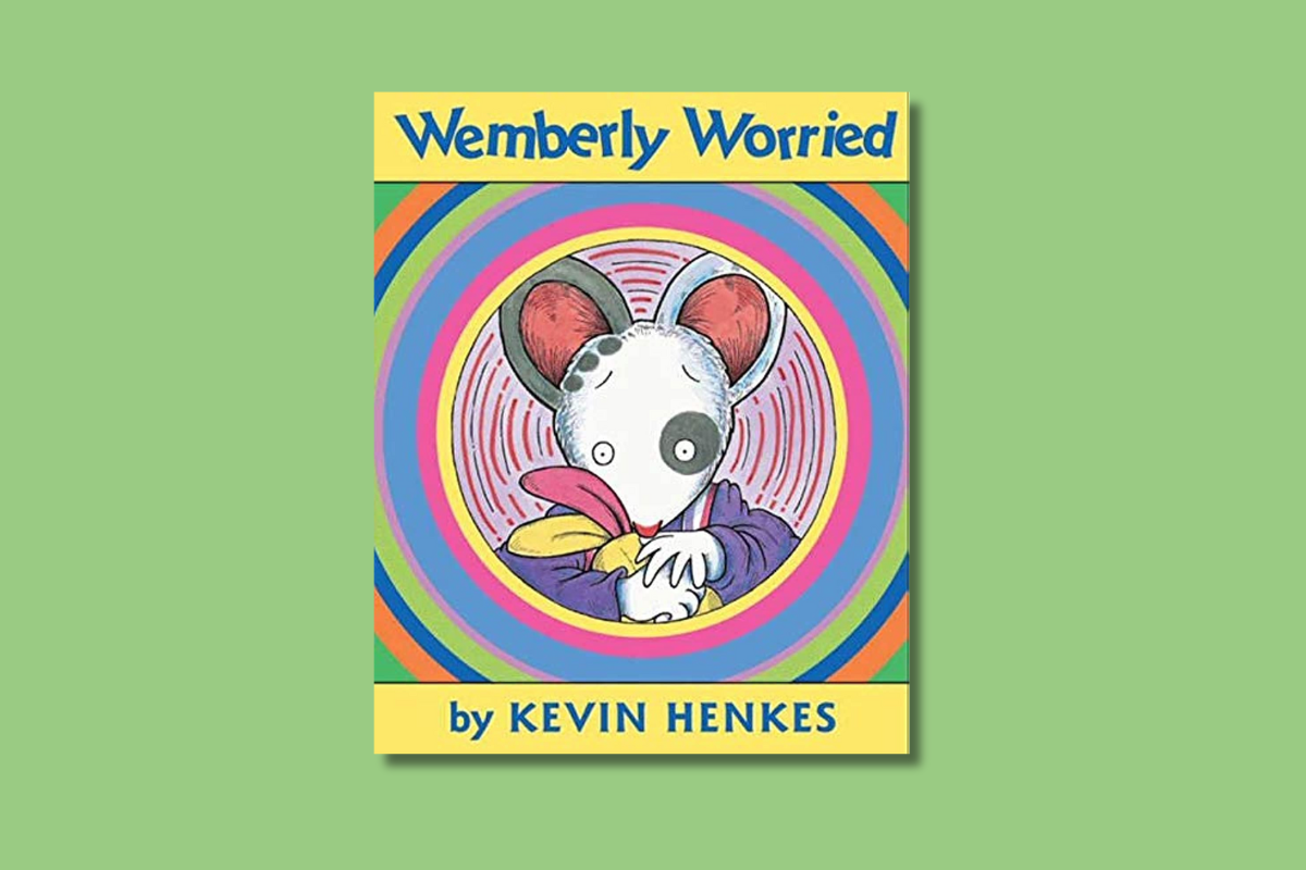 Cover of the children's book "Wemberly Worried" by Kevin Henkes, featuring a worried mouse hugging a blanket.