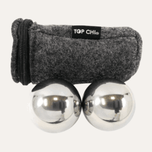 Pair of stainless steel Baoding balls with carry pouch for hand exercise and anxiety relief