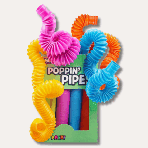 bunmo pop tubes in bright colors for stretching, popping, and sensory stress relief