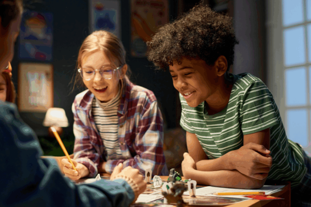 Two children, enjoying the company of each other, immersing in an interactive interaction.